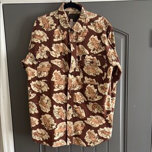 Brown Printed Button-Up Shirt